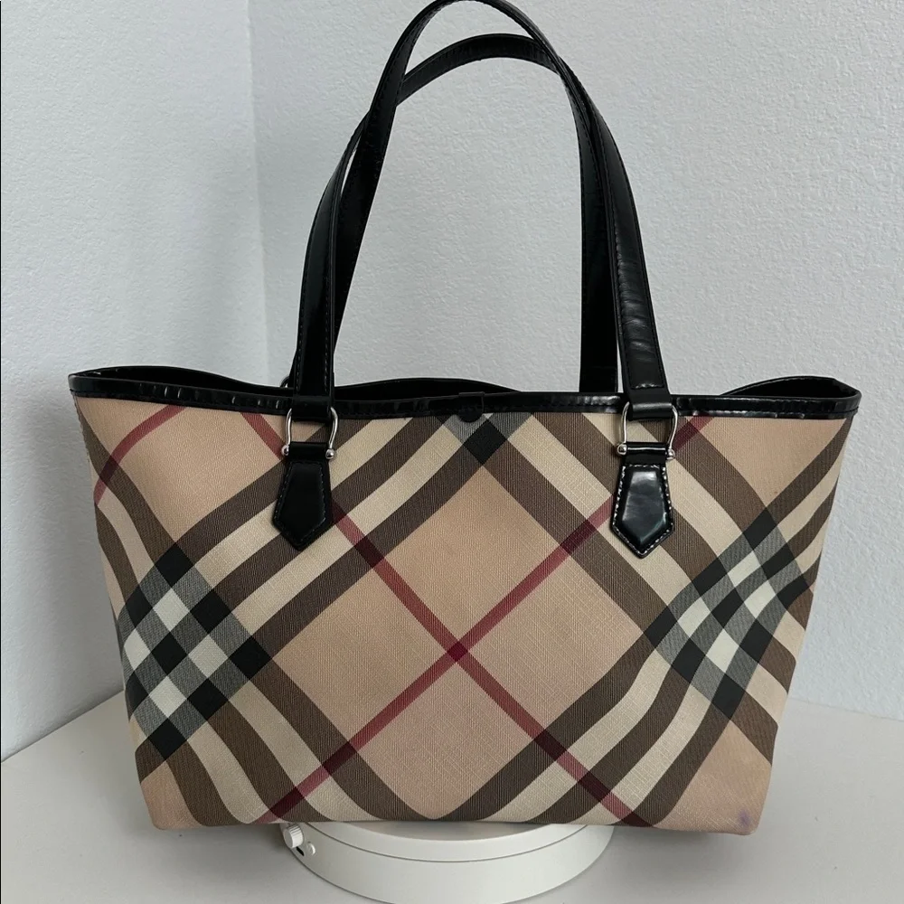 💯Authentic BURBERRY NOVA CHECK TOTE BAG LEATHER  HANDBAGS🍀